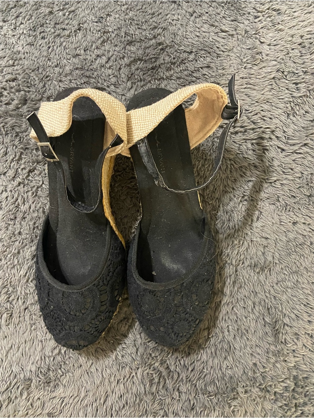 Lane Bryant Black Woven Espadrille Wedge Sandals with Natural Ankle Strap